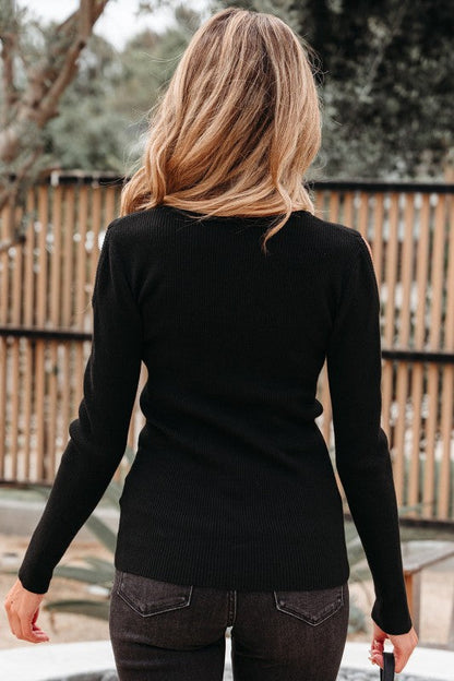 Threaded Pair's Ribbed Knit Cold Shoulder Sweater