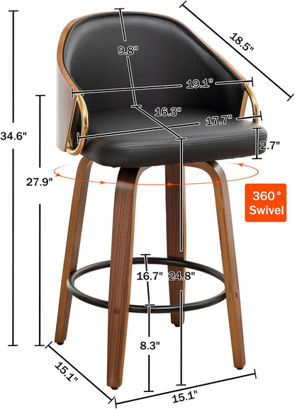 26 Inch Swivel Barstools Set of Two Black Leather-1