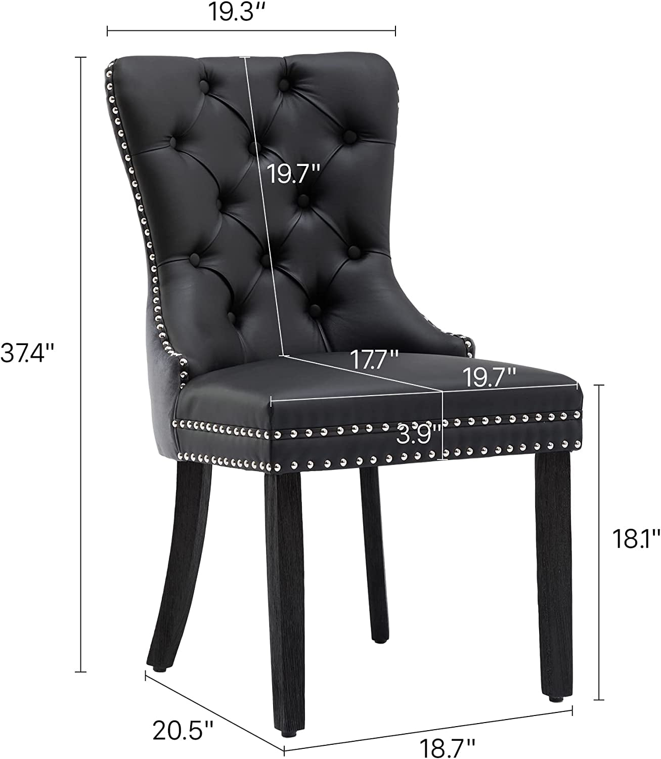 Black and Dark Grey Velvet Dining Chairs Set of 6 with Nailhead Trim and Pull Ring-2
