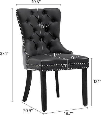 Black and Dark Grey Velvet Dining Chairs Set of 6 with Nailhead Trim and Pull Ring-2
