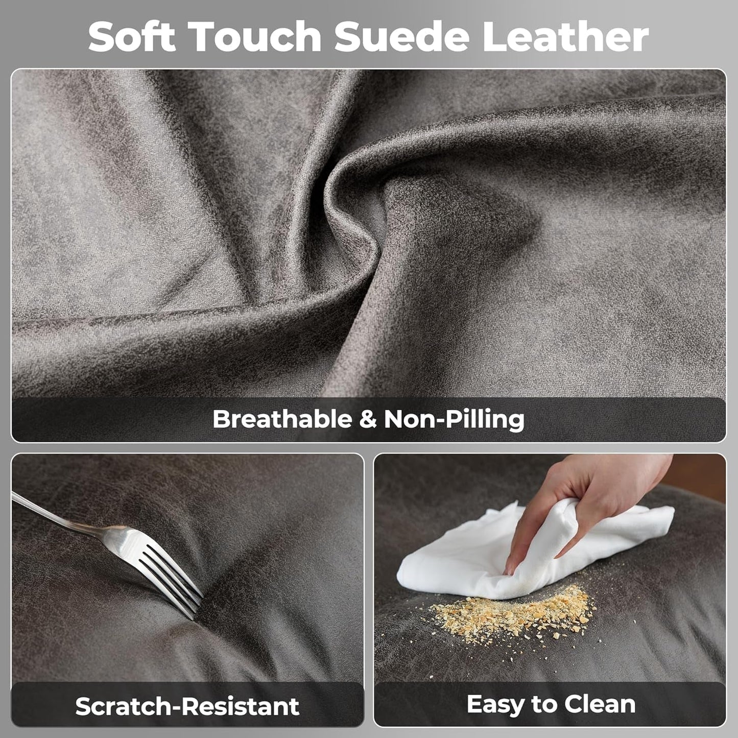 Ergonomic Home Office Chair, Mid-Century Modern Leather Chair with Lumbar Support, High Back Swivel Rolling Executive Chair, Comfy Task Computer Desk Chair (Dark Grey, Suede Leather)-4