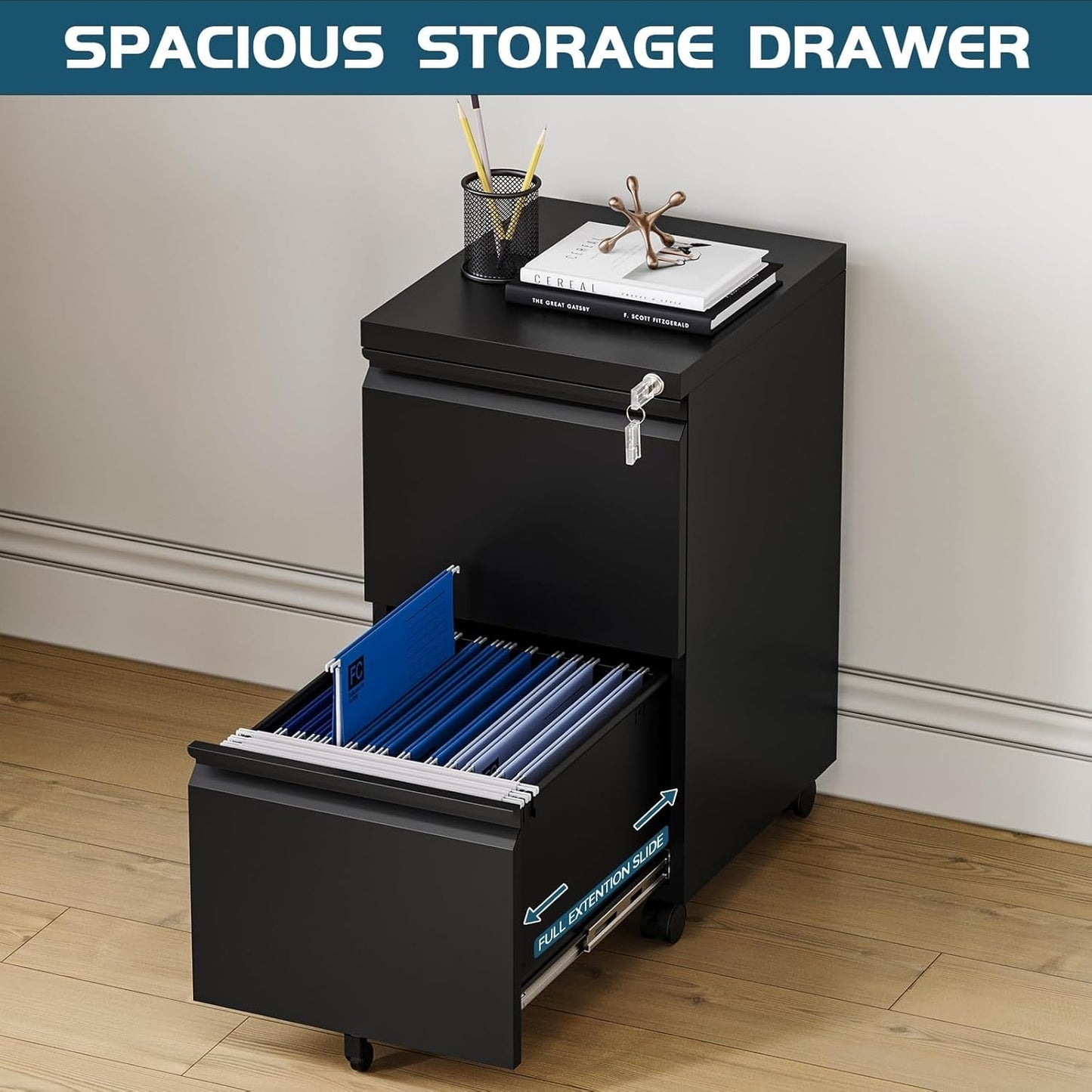 2 Drawer File Cabinet on Wheels, Home Office Mobile under Desk with Lock, Vertical Files Drawers for Legal/Letter/A4,Fully Assembled-4