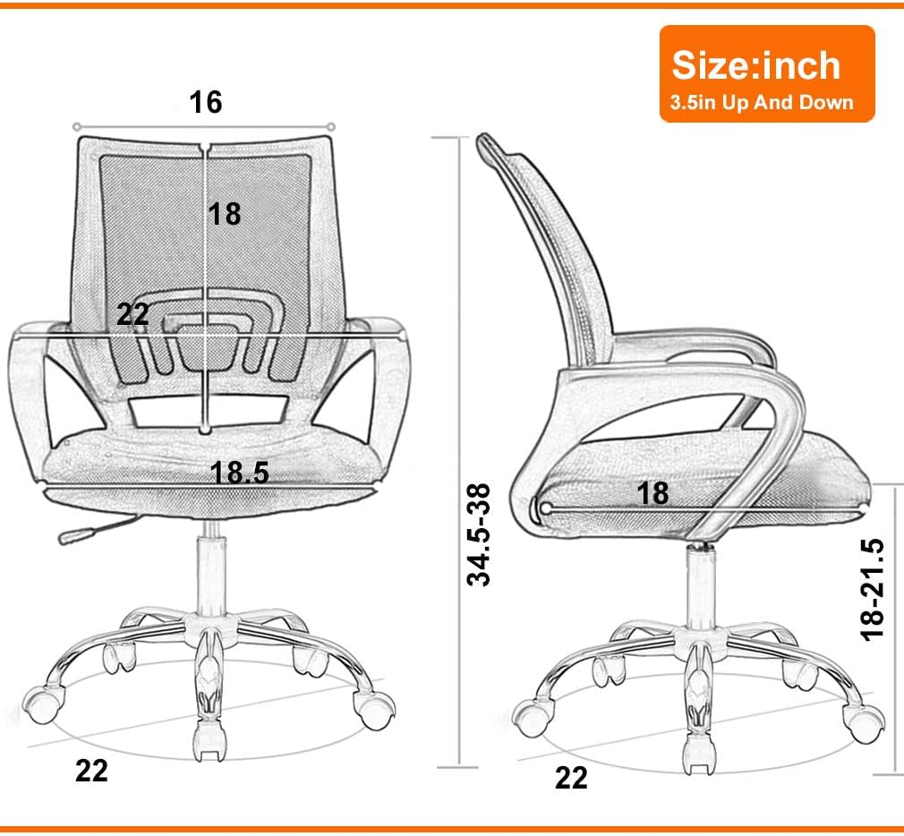 Ergonomic Office Chair Home Desk Chair Task Mesh Computer Chair Gaming with Back Lumbar Support Armrest Modern Swivel Modern Adjustable Rolling Executive Mesh Chair for Women Men (Black)-2