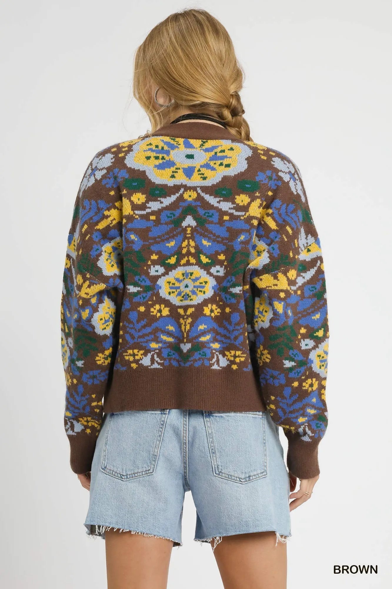 Umgee Floral Knit Button-Up Cardigan