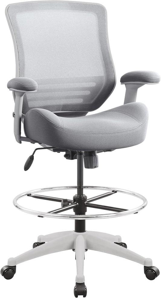 400Lbs Mesh Ergonomic Office Drafting Chair Big Adjustable Foot Ring Height Adjustable Armrest (Grey)-0