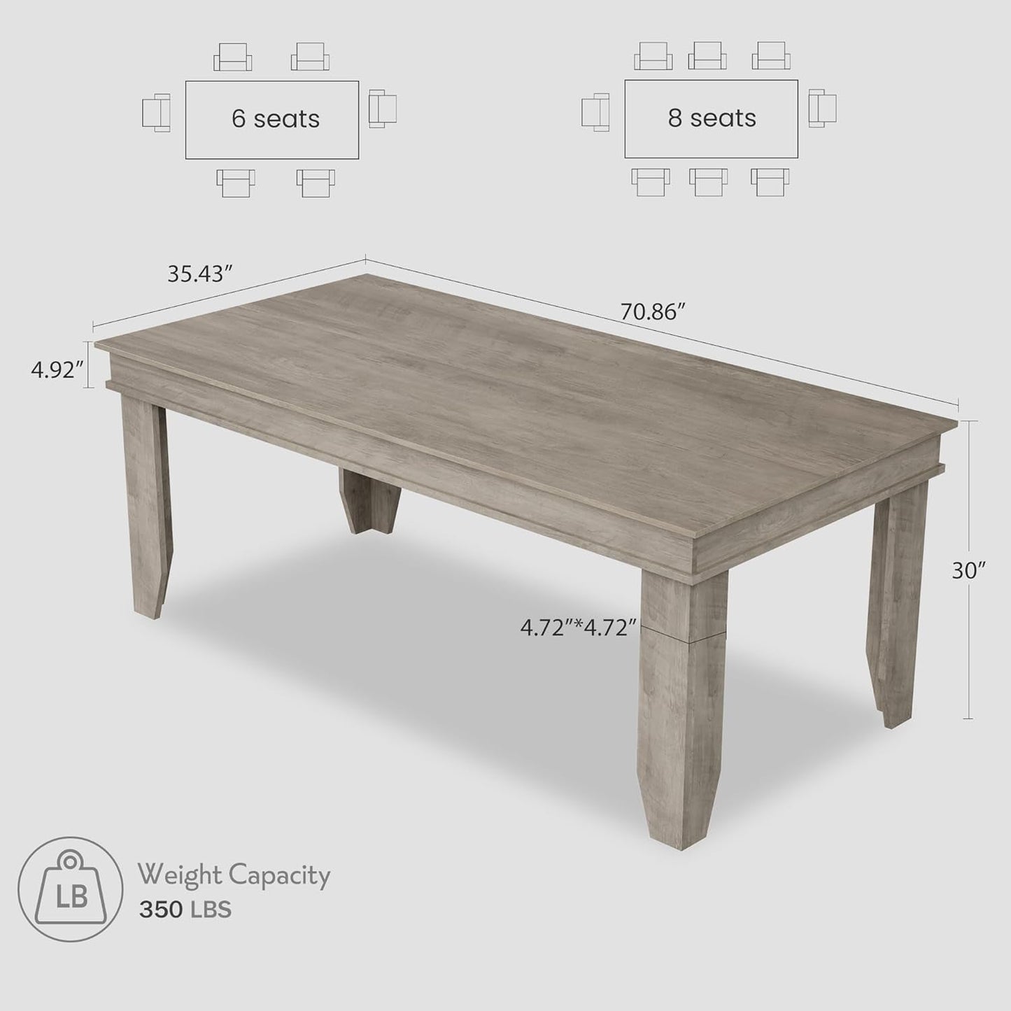 Gray Farmhouse Dining Table 71 Inch For Kitchen Living Room-1