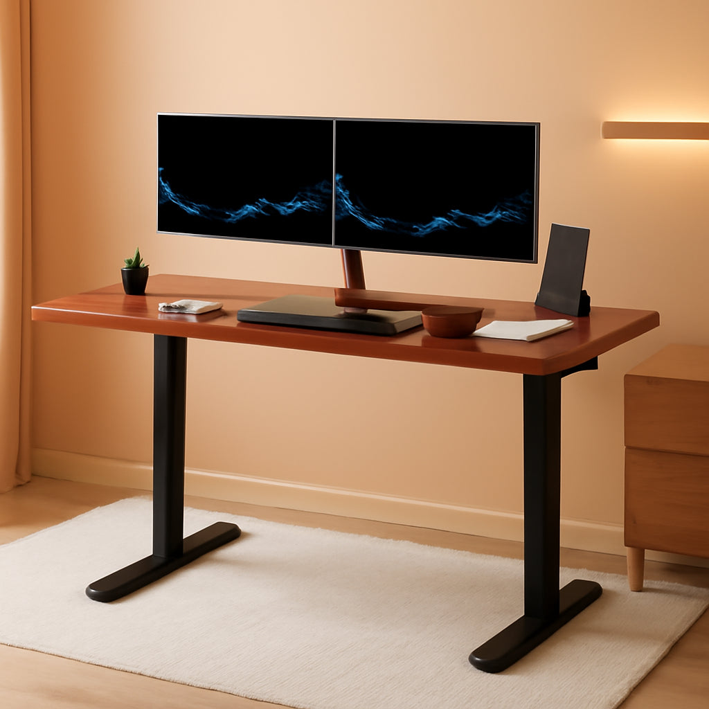 60-Inch Electric Height Adjustable 60 X 24 Inch Stand up Desk, Dark Walnut Solid One-Piece Table Top, Black Frame, Home & Office Furniture Sets, B0 Series, DESK-KIT-B06D-0