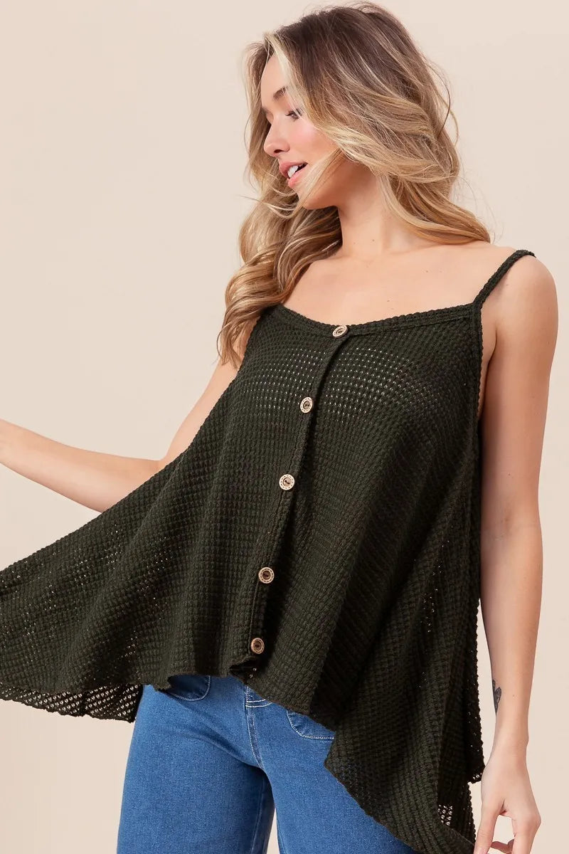 BiBi Popcorn Waffle Knit with Buttoned Front Cami Top