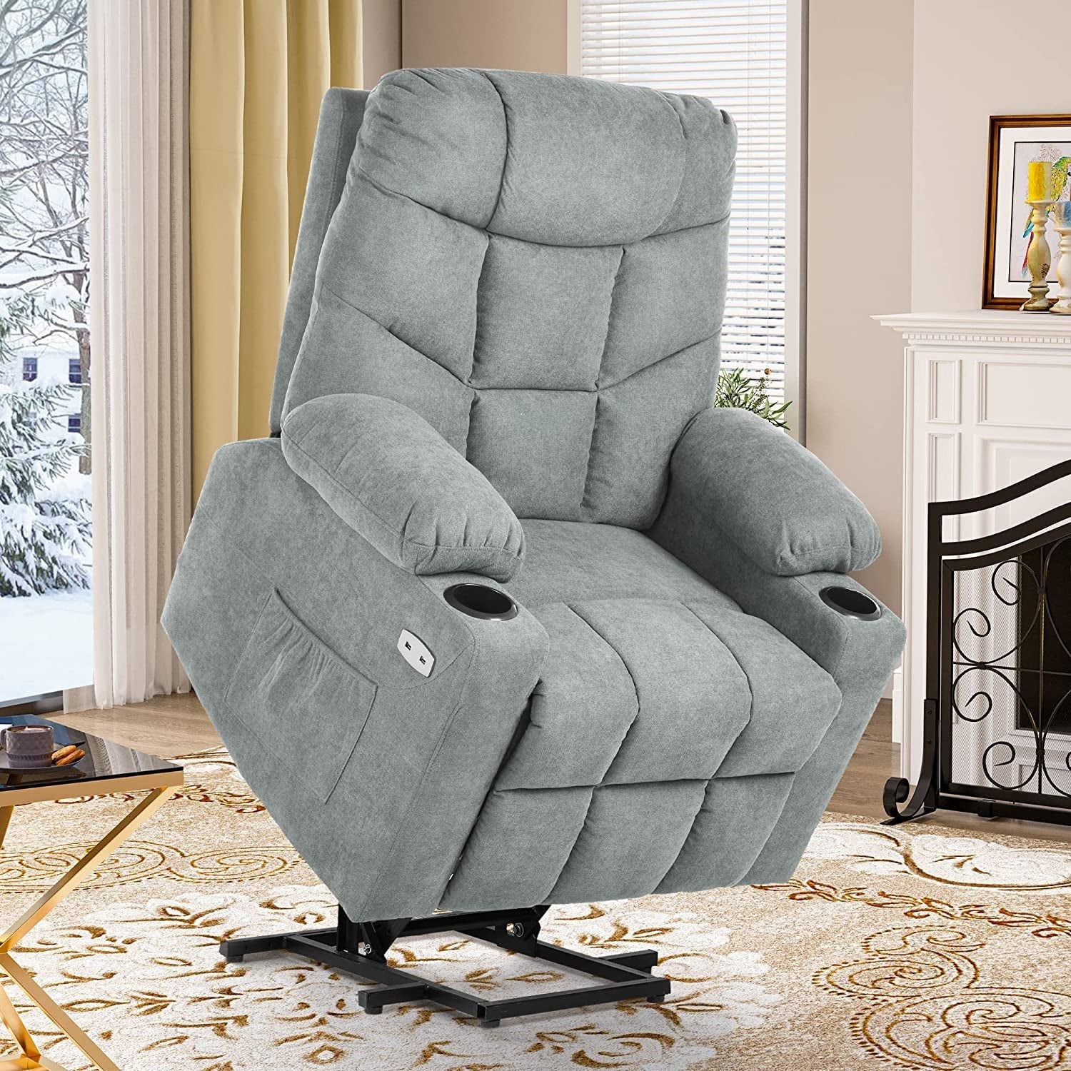 Electric Power Lift Recliner Chair with Massage and Heat (Grey)-1