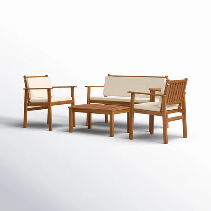 Acacia Wood Outdoor Conversation Set With Cushions Patio-4