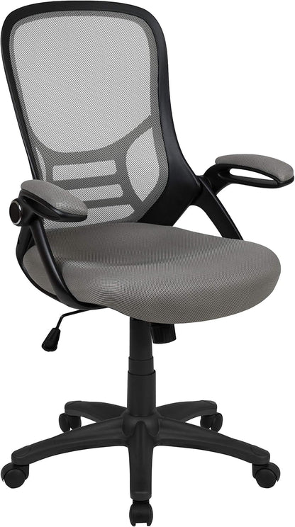 Porter High-Back Swivel Office Chair with Adjustable Lumbar Support and Seat Height, Ergonomic Mesh Desk Chair with Flip-Up Armrests, Gray/Black-0