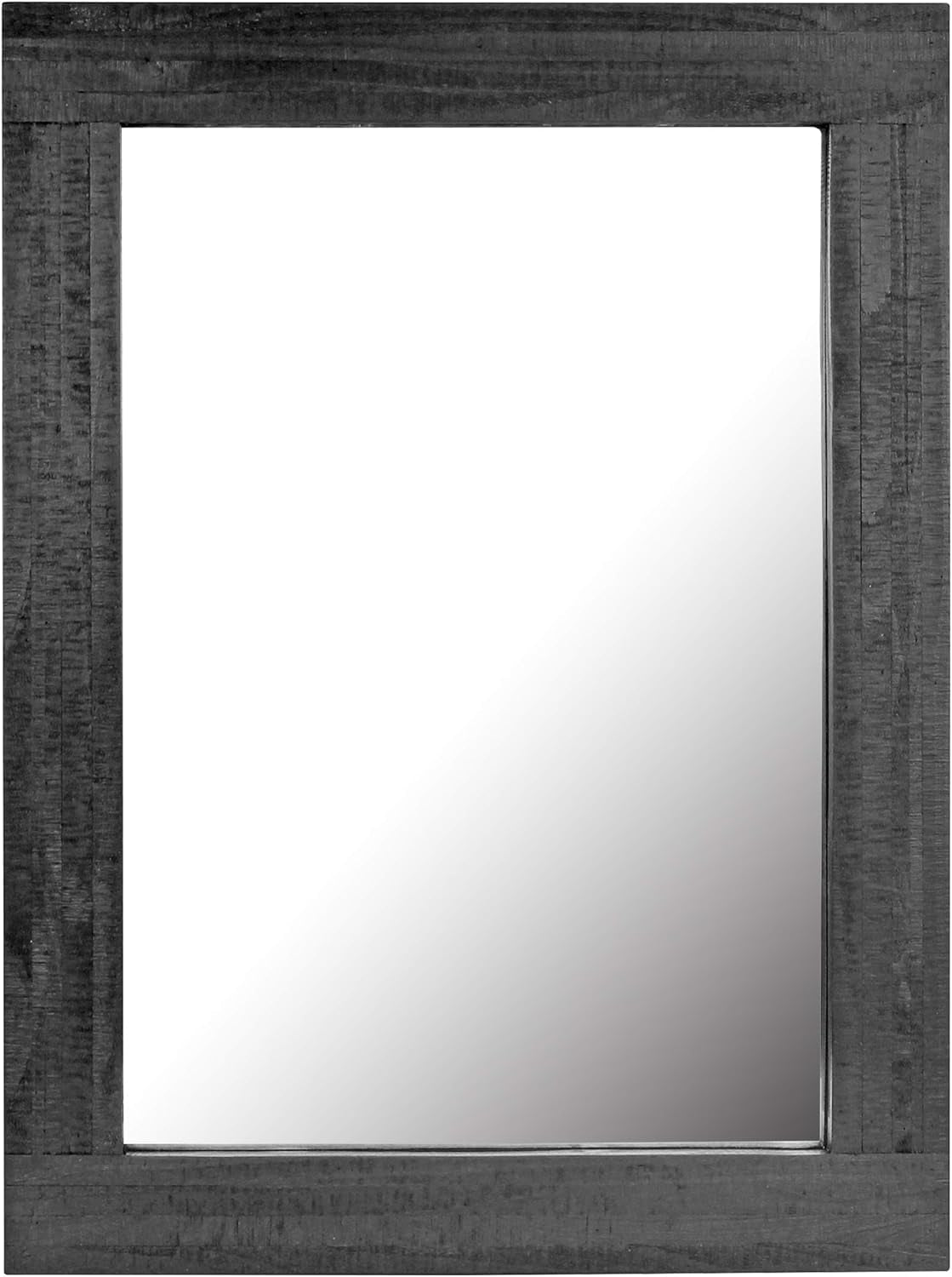 24" X 18" Rectangle Black Wood Frame Wall Mirror with Attached Hanging Brackets, Decorative Country Rustic Decor for the Living Room, Bedroom, Bathroom, Hallway, and Entryway-0