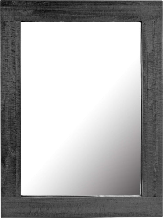 24" X 18" Rectangle Black Wood Frame Wall Mirror with Attached Hanging Brackets, Decorative Country Rustic Decor for the Living Room, Bedroom, Bathroom, Hallway, and Entryway-0