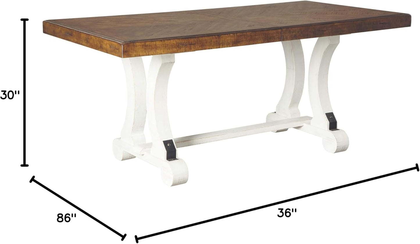 Valebeck Farmhouse Rectangular Extension Dining Table, Fits up to 8, White & Brown-2