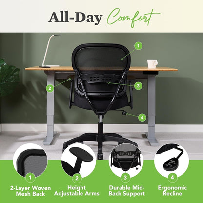 Wave Home Office Desk Chair - Office Chair Ergonomic Desk Chair - Ergonomic Mesh Office Chair, Mid Back, Adjustable Arms, Lumbar Support, Synchro-Tilt, Cushion, 360 Swivel Wheels-3