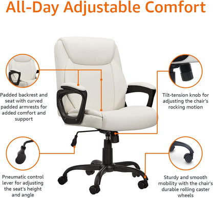 Padded Mid-Back Office Chair with Armrest - Cream-4