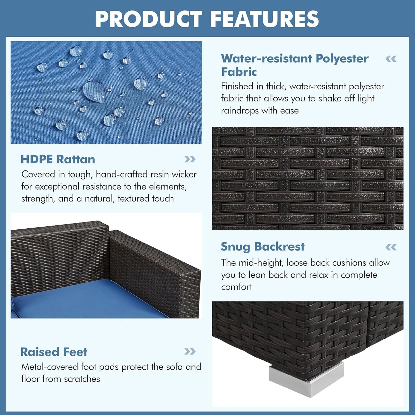 Outdoor Three-Seat Wicker Sofa with Deep Cushions and Pillows-4