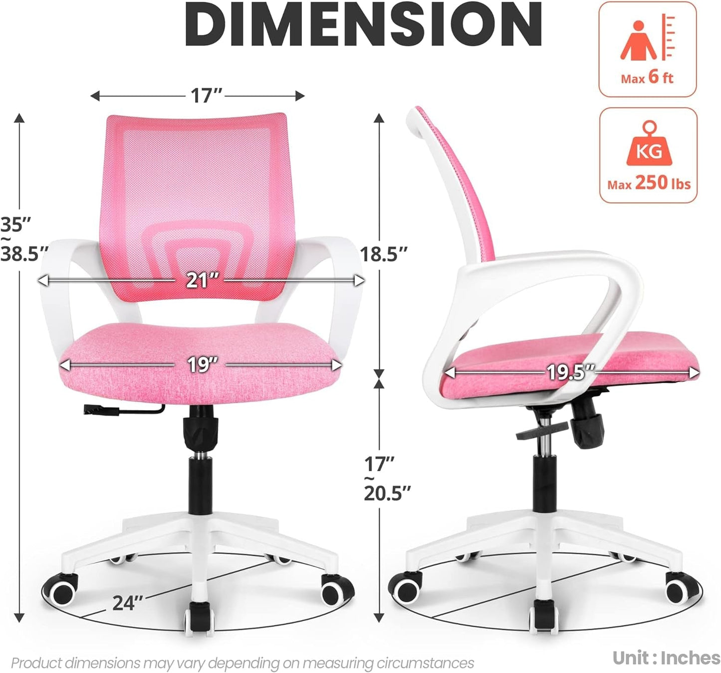 Office Chair Computer Desk Chair Gaming Ergonomic Mid Back Cushion Lumbar Support with Comfy Mesh Adjustable Swivel Rolling Home (Pink)-2