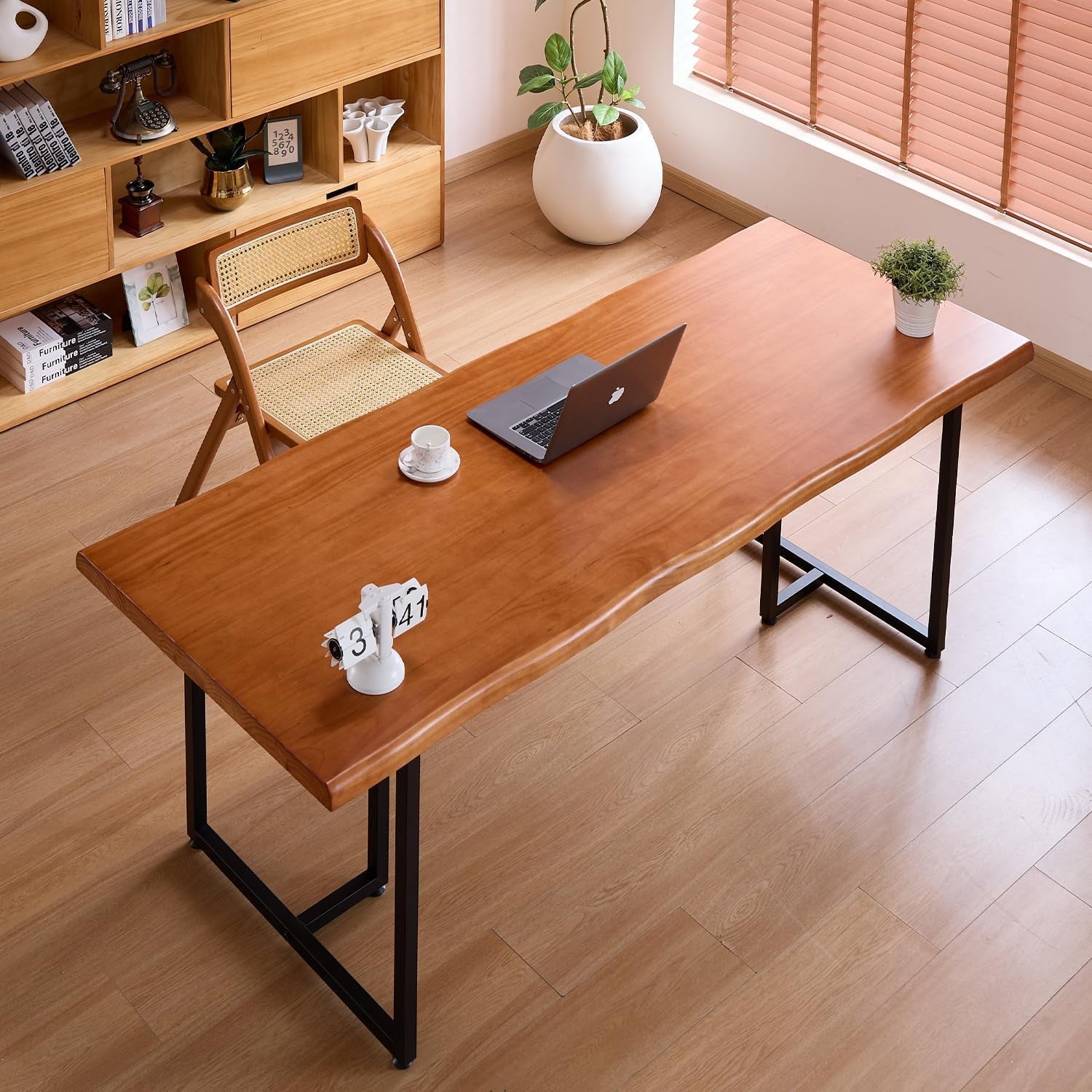 Solid Wood Desk For RestaurantOffice BrownFinish 62In-4