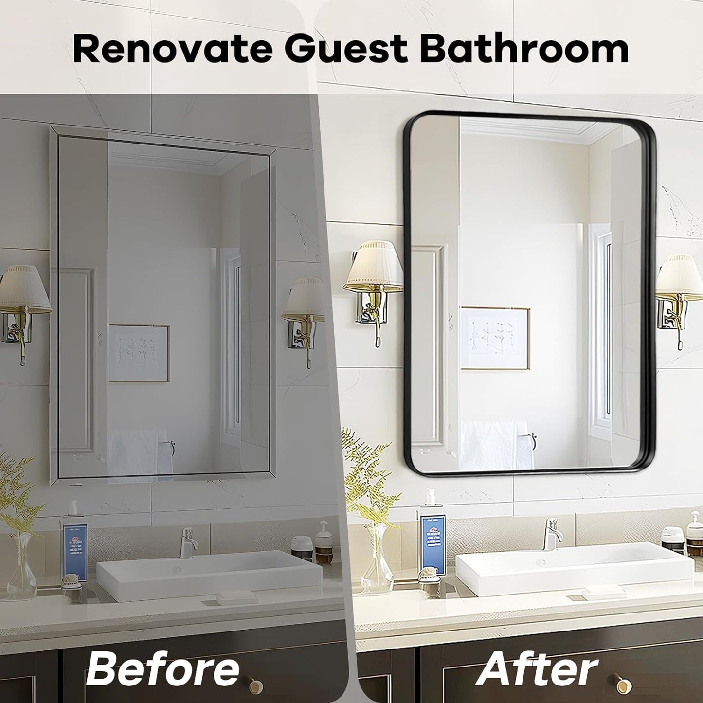 Black Mirror for Bathroom Wall - 40X30 Inch Large Reactangular Metal Framed Mirror over Sink, Matte Frame Big Rectangle Mirror Vanity for Restroom, Entryway, Living Room, Fireplace-2