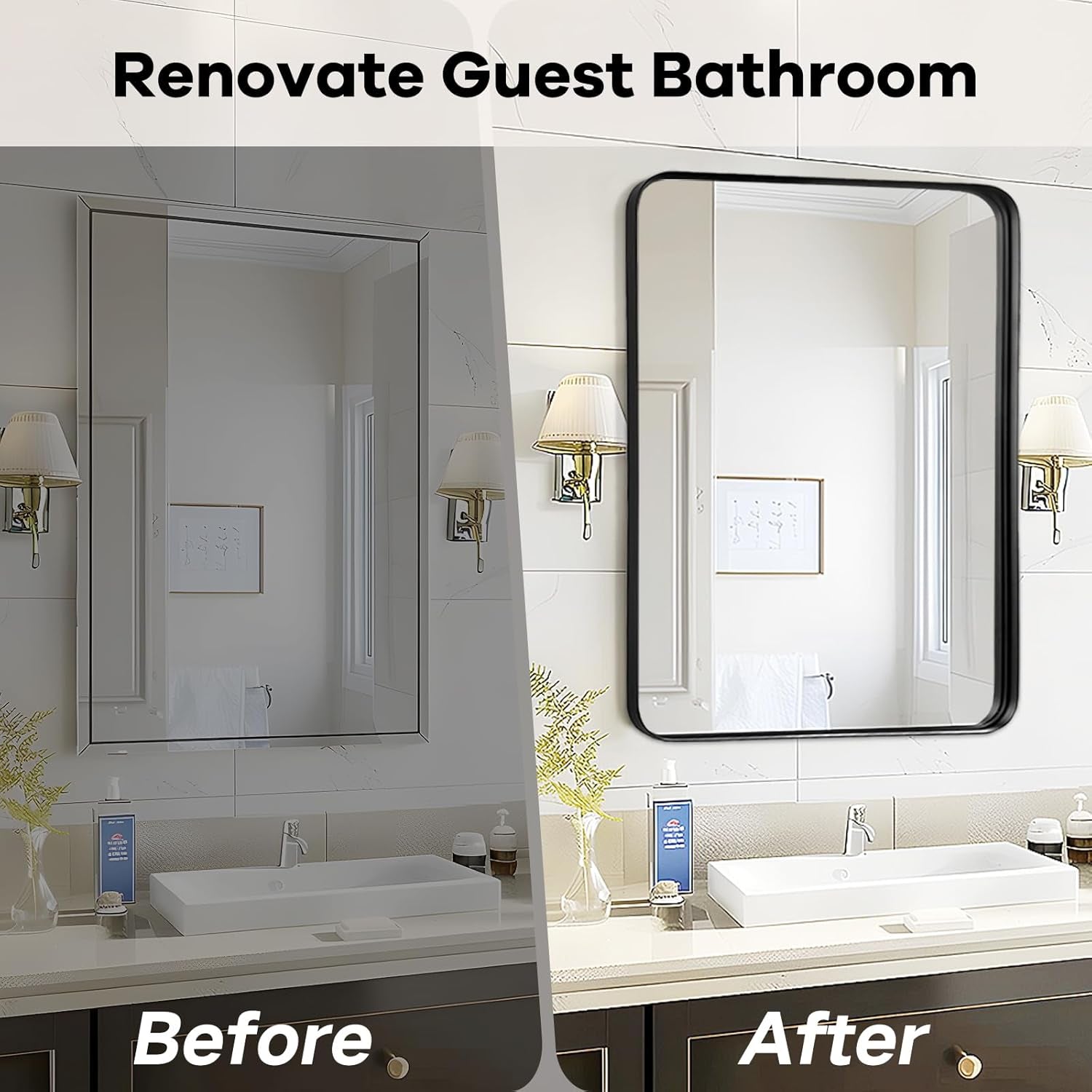 Black Mirror for Bathroom Wall - 40X30 Inch Large Reactangular Metal Framed Mirror over Sink, Matte Frame Big Rectangle Mirror Vanity for Restroom, Entryway, Living Room, Fireplace-2