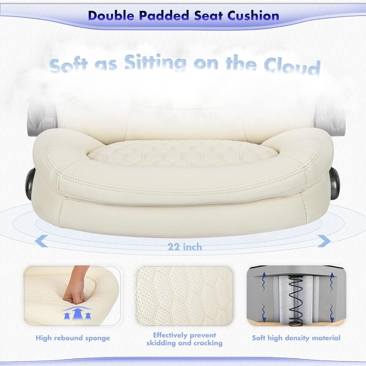 Executive Office Chair-Ergonomic Computer Desk Chair with Upgraded Caster for Swivel, High Back Office Chair with Padded Flip-Up Arms, Stylish Leather Chair Thicken Seat for Comfort (Ivory, 300Lbs)-4