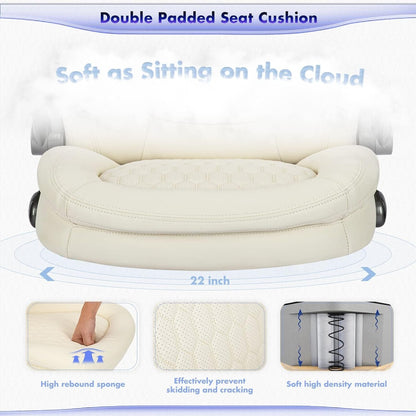 Executive Office Chair-Ergonomic Computer Desk Chair with Upgraded Caster for Swivel, High Back Office Chair with Padded Flip-Up Arms, Stylish Leather Chair Thicken Seat for Comfort (Ivory, 300Lbs)-4