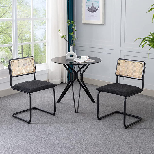 Set of 2 Black Rattan Dining Chairs-0