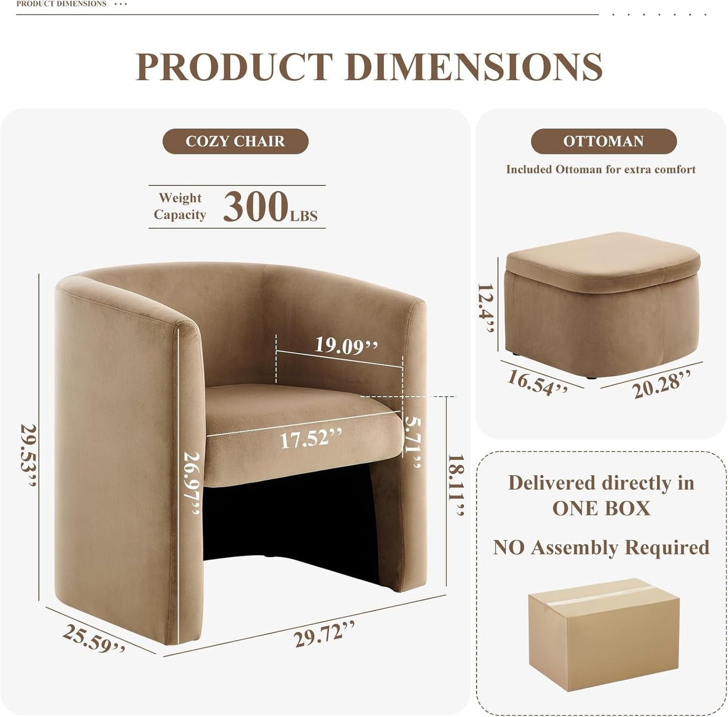 Velvet Barrel Accent Chair With Storage Ottoman Khaki-1