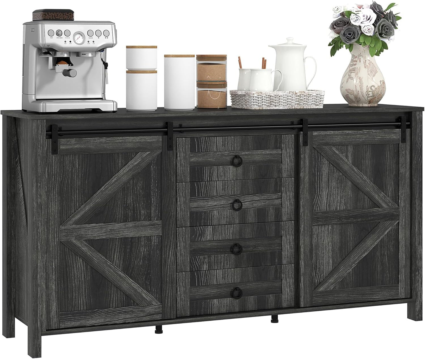 60 Inch Farmhouse Sideboard Buffet Cabinet Storage-0