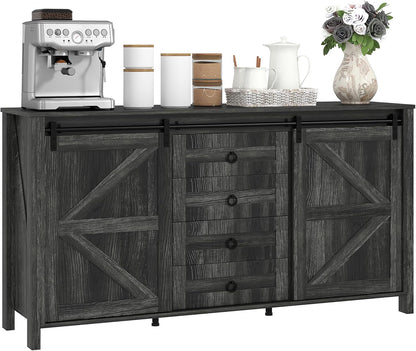 60 Inch Farmhouse Sideboard Buffet Cabinet Storage-0