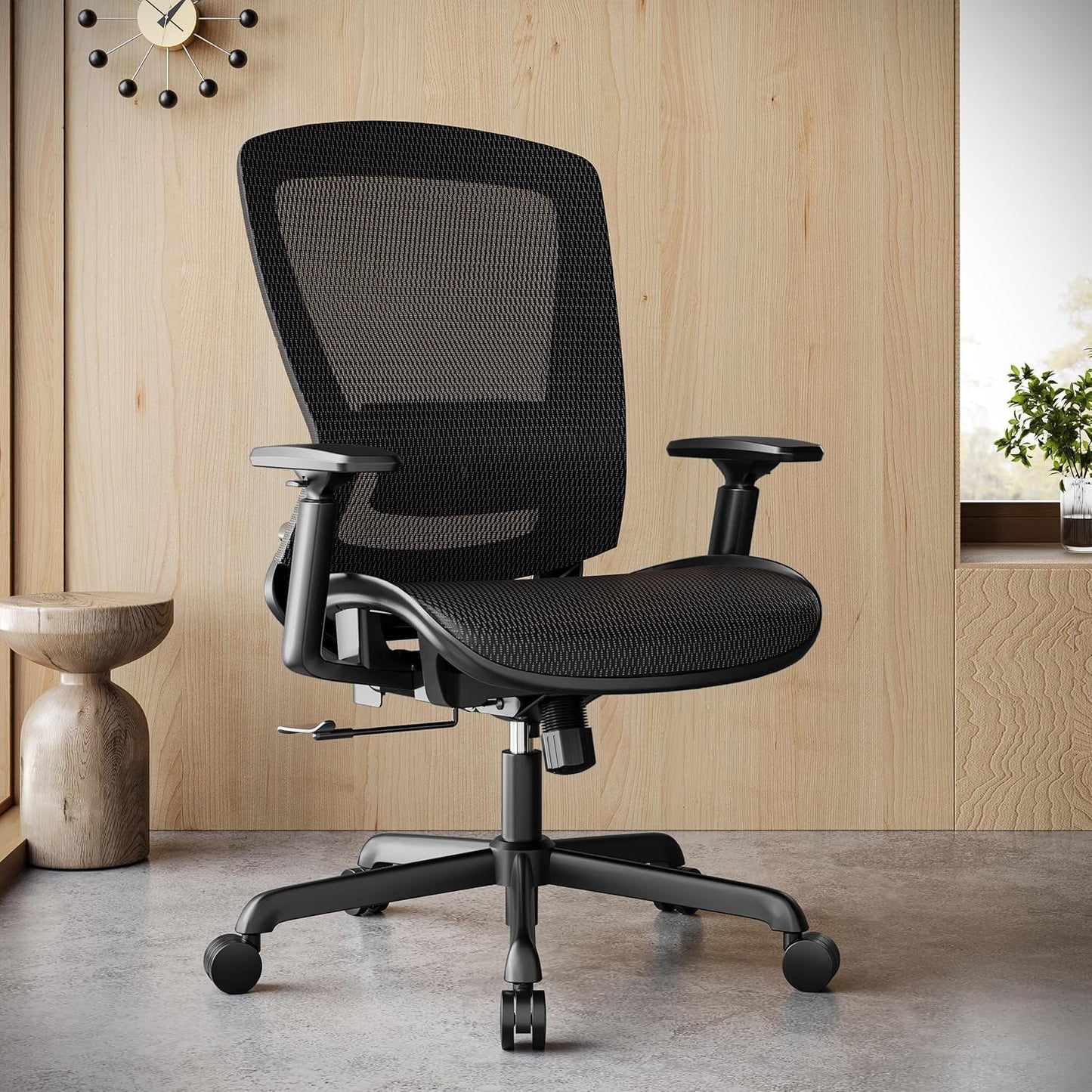 Mesh Office Chair,Ergonomic Computer Desk Chair,Sturdy Task Chair- Adjustable Lumbar Support & Armrests,Tilt Function,Comfort Wide Seat,Swivel Home Office Chair (Black)-1