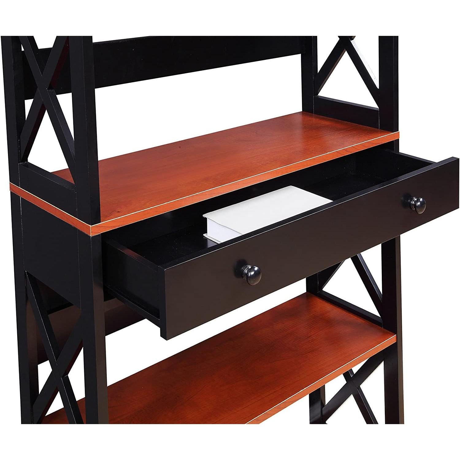 Cherry/Black Oxford Bookcase with Drawer (5 Tier)-3