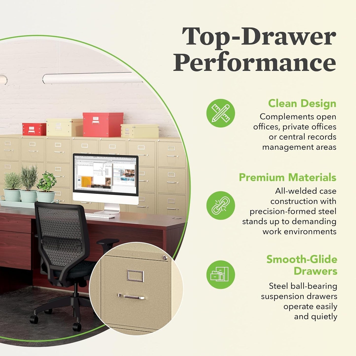 4 510 Series Vertical Office Storage Locking Metal Cabinet with Drawers 25" Deep for Hanging Letter Files-Ships Fully Assembled, Putty-4