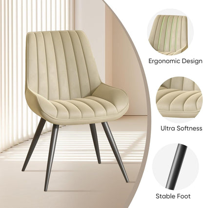 Modern Dining Chairs Set of 4, Comfortable Dining Room Chairs with Thick Cushions, Fabric Upholstered Side Chairs with Metal Legs for Kitchen, Khaki-2