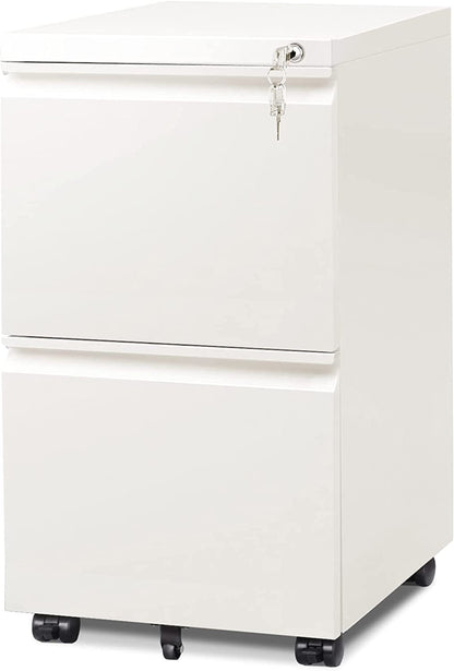 White Lockable Mobile File Cabinet - 2 Drawers-1