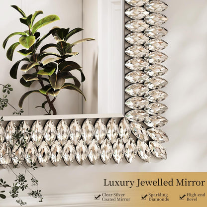 30"X40" Jeweled Bathroom Wall Mirror, Large Rectangle Mirror Decorative Mirror Luxury Vanity Mirror with Diamonds for Master Bath Half Bath Living Room Bedroom Fireplace Mantle Entryway-2