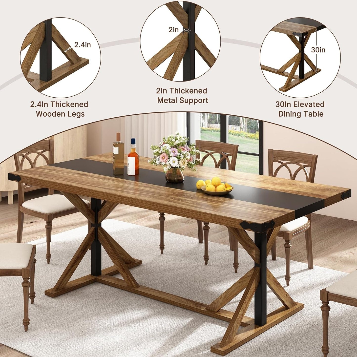 71 Inch Timbercrafted Dining Table Waterproof Surface-3