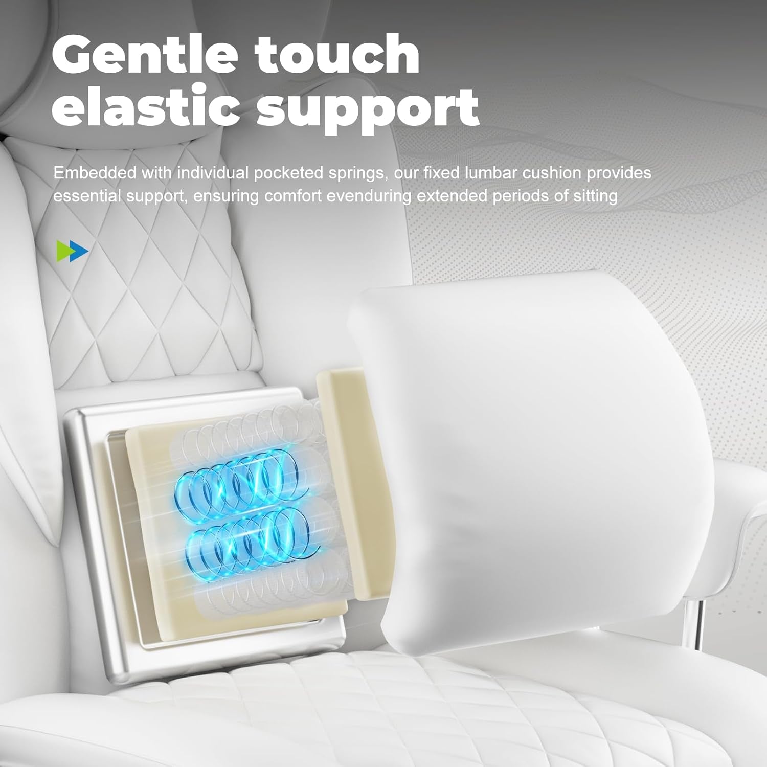 Big and Tall Gaming Chair with Pocket Spring Lumbar Support, Ergonomic Office Chair with Footrest, Executive Desk Chair with Outward Fixed Soft Armrests, Computer Chair with High Back, White-3