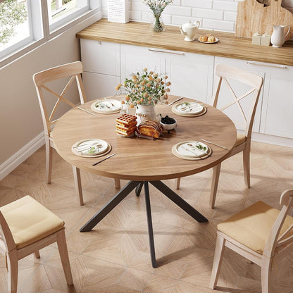 47.2 Inch Round Dining Table For 4 Walnut Farmhouse Kitchen-2