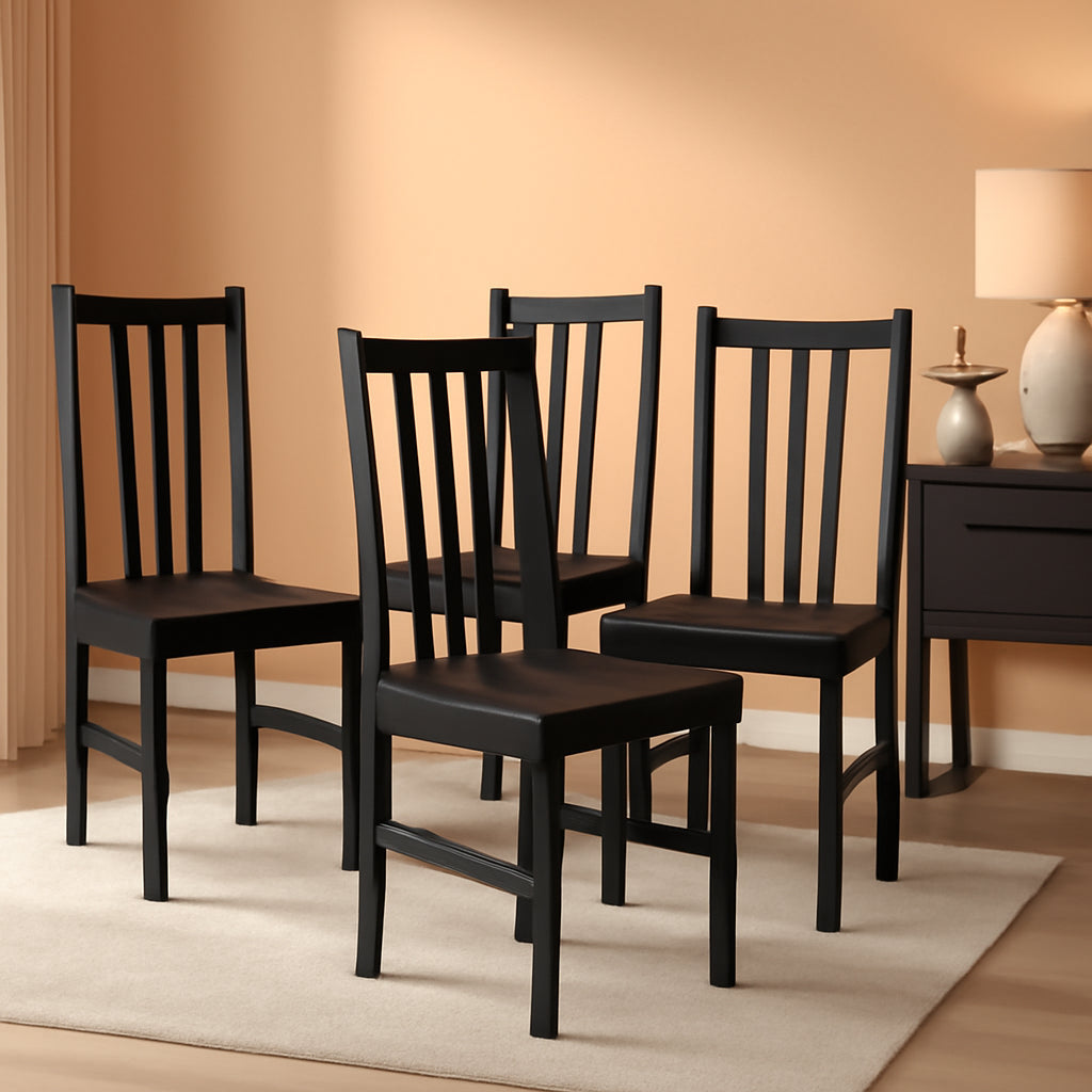Dining Chairs, Set of 4 Farmhouse Kitchen & Dining Room Chairs with Slat Back, Pine Wood Seating for Living Room and Dining Room, Black-0