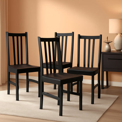 Dining Chairs, Set of 4 Farmhouse Kitchen & Dining Room Chairs with Slat Back, Pine Wood Seating for Living Room and Dining Room, Black-0