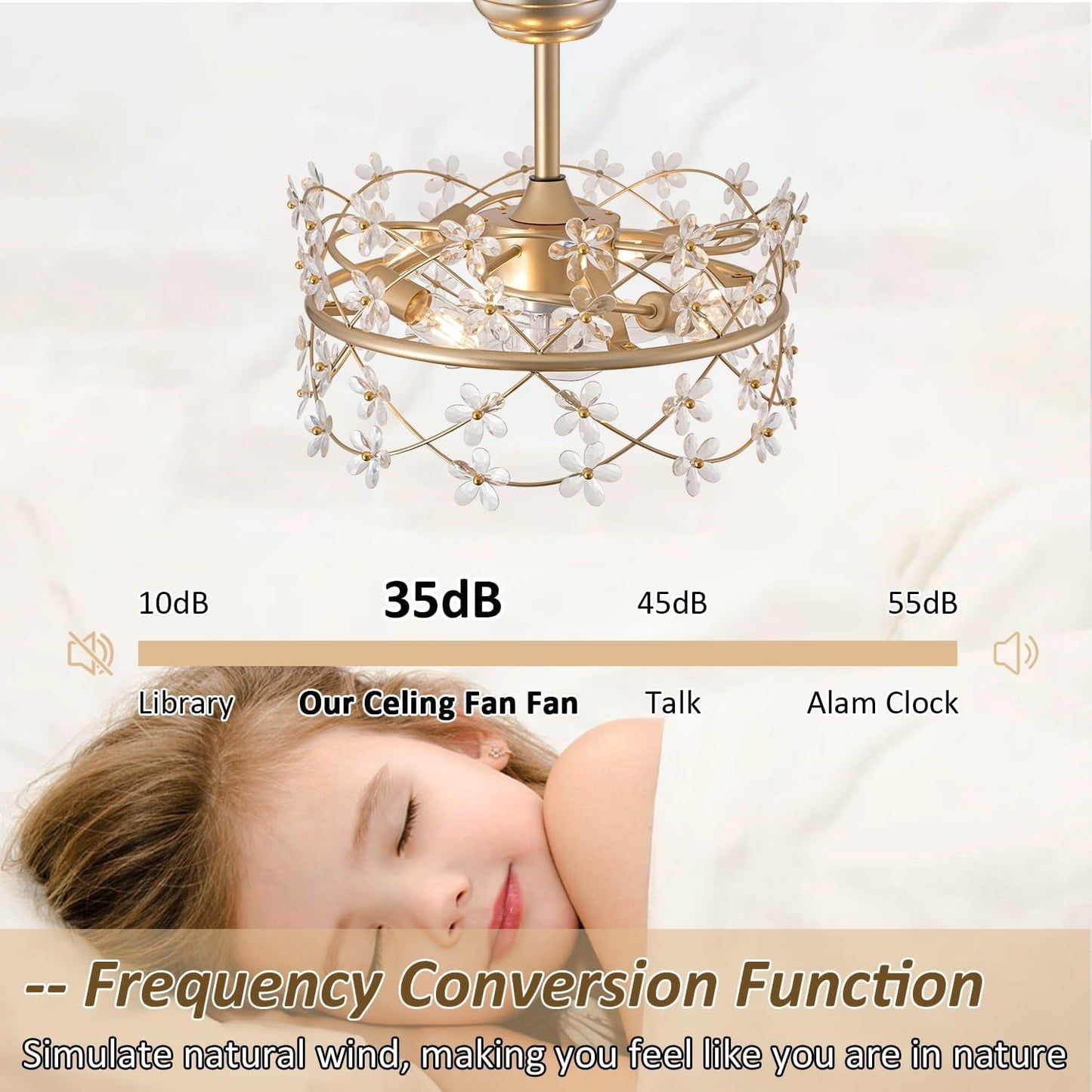 20 Inch Gold Caged Ceiling Fan with Light, Flower Chandelier Ceiling Fan with Lights Remote Control, Modern Crystal Fandelier 6 Speeds for Girl'S Bedroom, Living Room-2