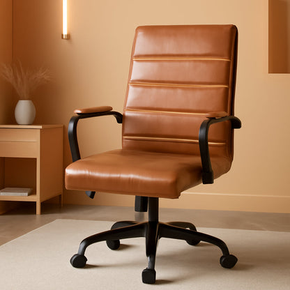 Whitney High-Back Swivel Leathersoft Desk Chair with Padded Seat and Armrests, Adjustable Height Padded Leathersoft Office Chair, Brown/Black Gold-0