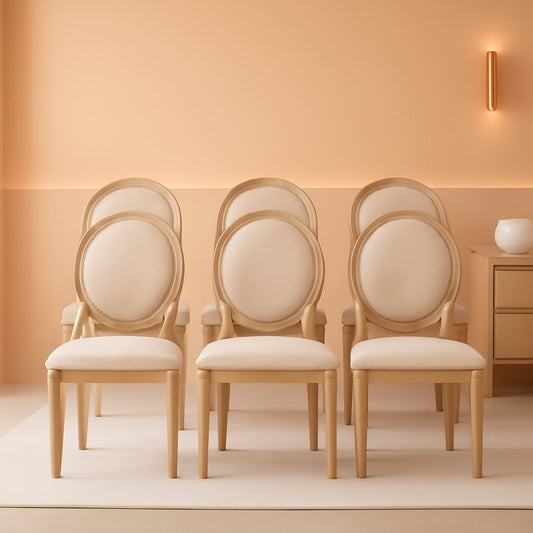 Beige Fabric French Country Dining Chairs (Set 6)-0