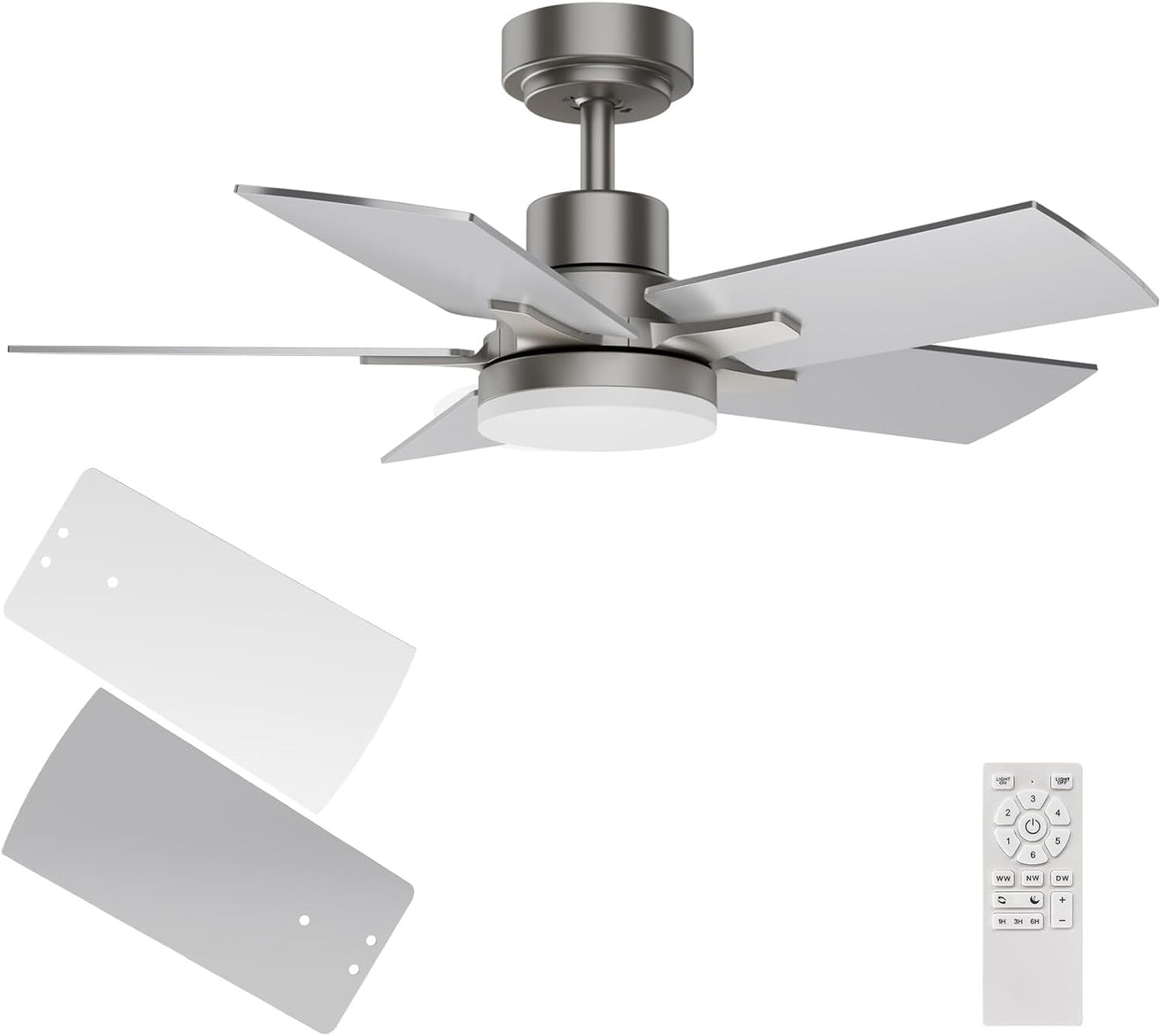 Ceiling Fan 32 Inch, Remote Control DC Motors, 3CCT 3000K-4000K-6500K Dimmable Timer Noiseless, Modern Nickel Compact Ceiling Fans with Light for Indoor & Outdoor-0