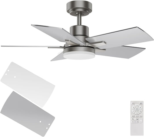 Ceiling Fan 32 Inch, Remote Control DC Motors, 3CCT 3000K-4000K-6500K Dimmable Timer Noiseless, Modern Nickel Compact Ceiling Fans with Light for Indoor & Outdoor-0