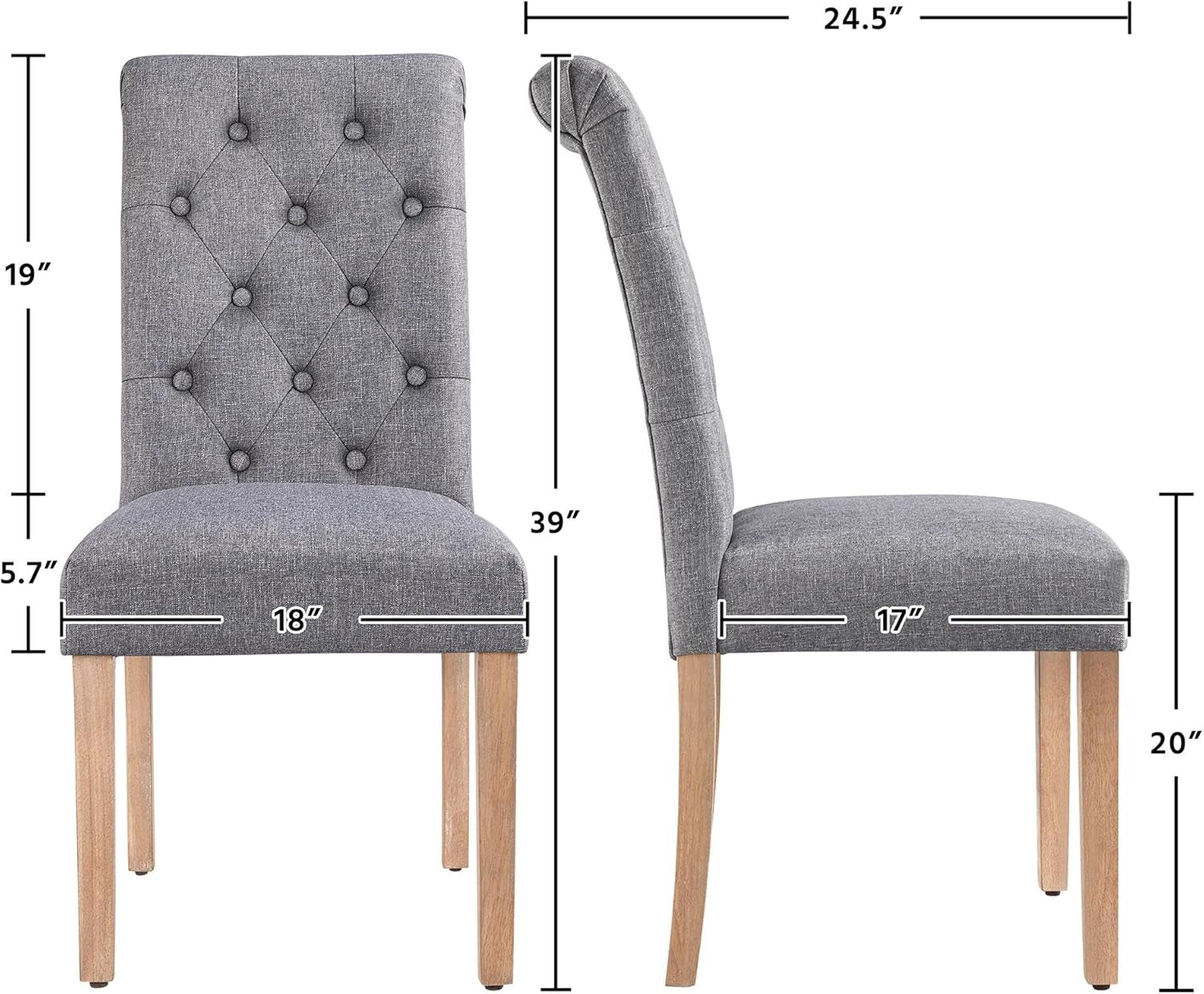 Dining Chairs Set of 2 Fabric Upholstered Dining Chairs High Back Padded Chairs Button Tufted Parsons Kitchen Chairs with Solid Wood Legs for Home, Dining Room, Kitchen, Dark Gray(1 Package)-2