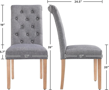 Dining Chairs Set of 2 Fabric Upholstered Dining Chairs High Back Padded Chairs Button Tufted Parsons Kitchen Chairs with Solid Wood Legs for Home, Dining Room, Kitchen, Dark Gray(1 Package)-2