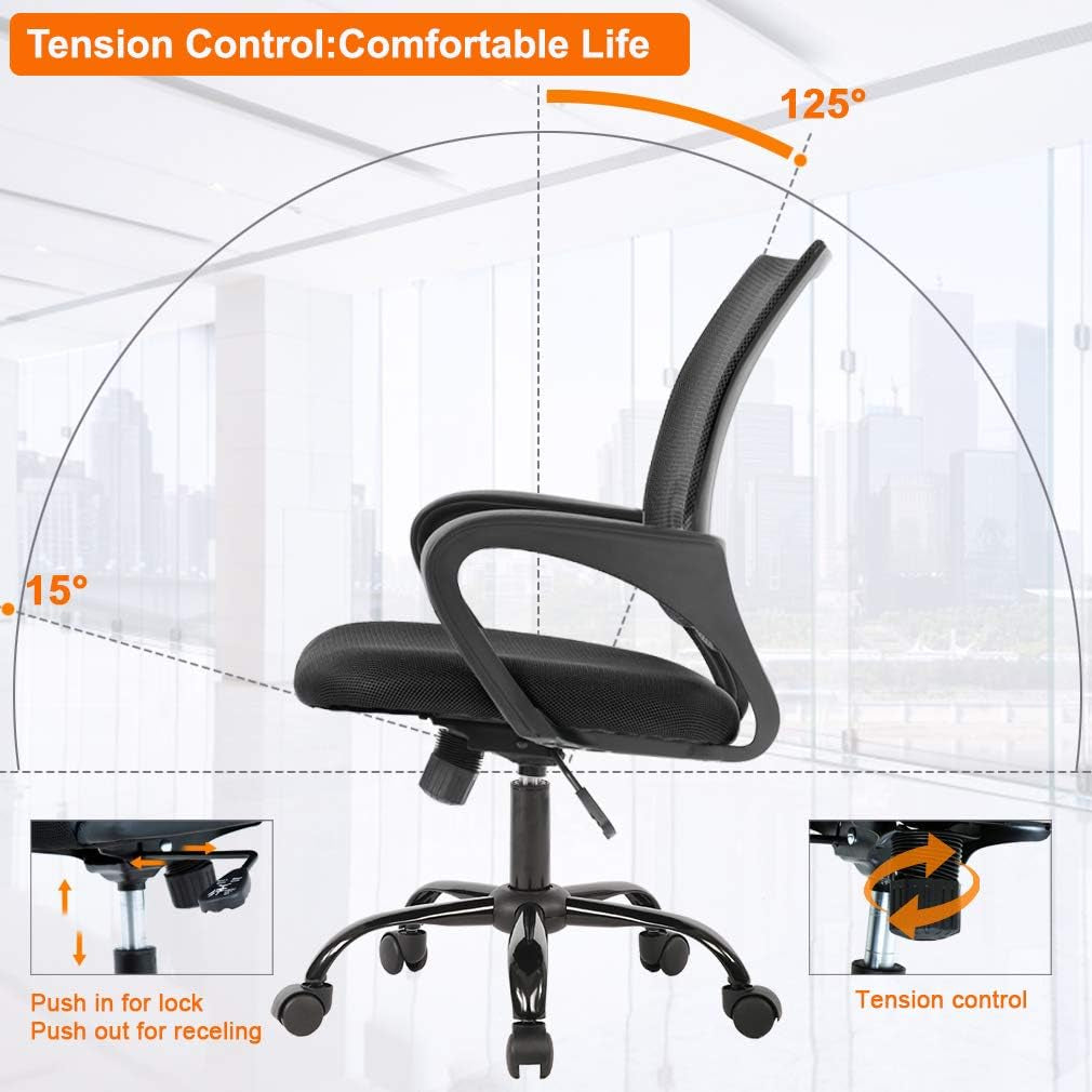 Ergonomic Office Chair Home Desk Chair Task Mesh Computer Chair Gaming with Back Lumbar Support Armrest Modern Swivel Modern Adjustable Rolling Executive Mesh Chair for Women Men (Black)-3